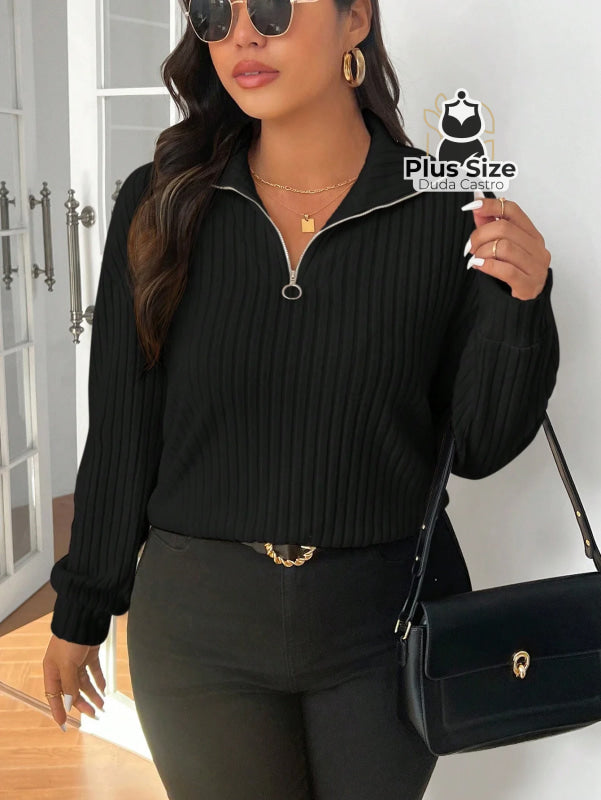 Blusa Tricot de Inverno Premium Plus Size com Zíper – Elegância e Conforto Absoluto Blusa Tricot de Inverno Premium