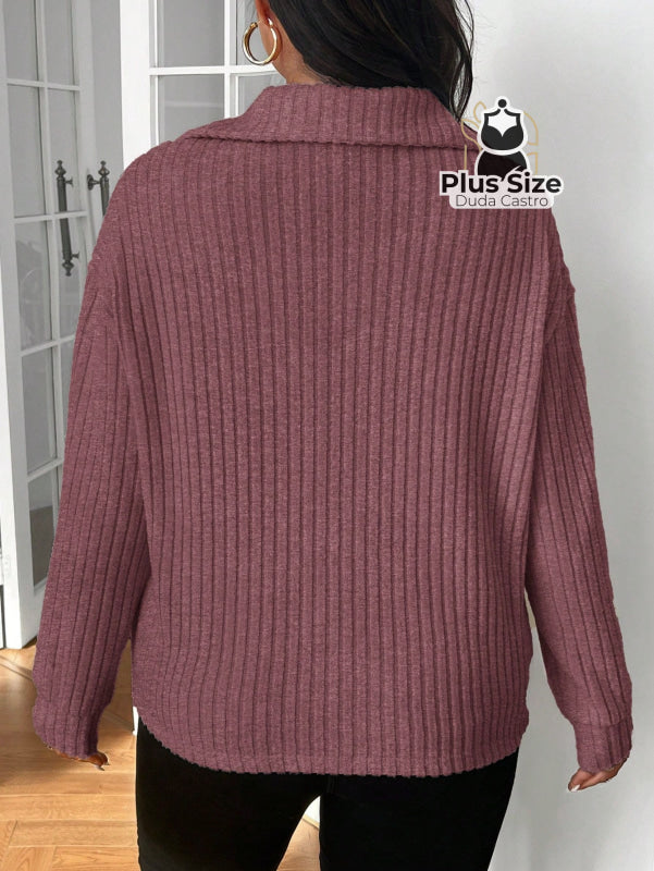 Blusa Tricot de Inverno Premium Plus Size com Zíper – Elegância e Conforto Absoluto Blusa Tricot de Inverno Premium
