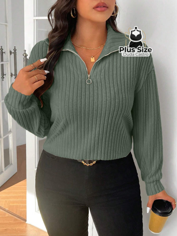Blusa Tricot de Inverno Premium Plus Size com Zíper – Elegância e Conforto Absoluto Blusa Tricot de Inverno Premium