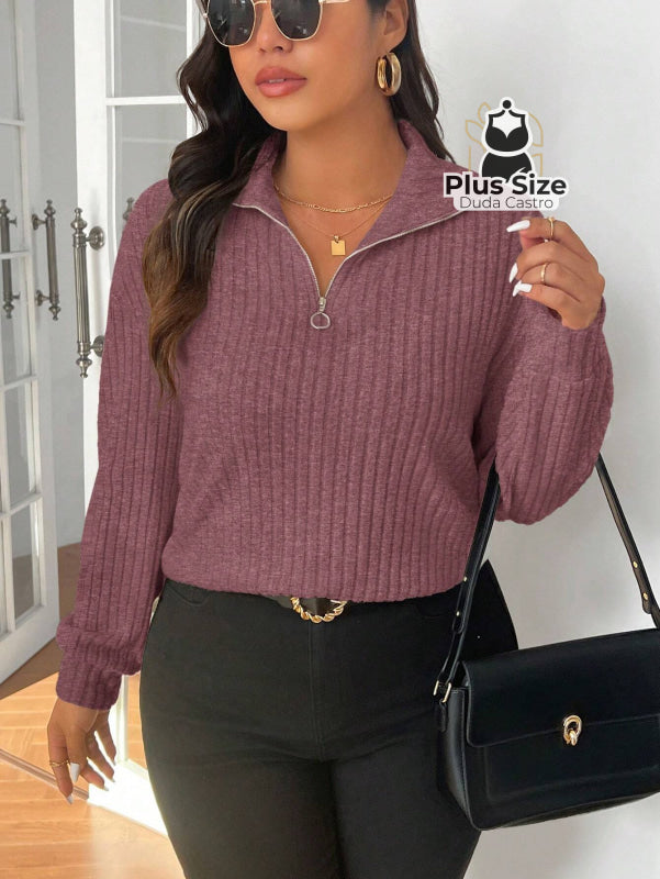 Blusa Tricot de Inverno Premium Plus Size com Zíper – Elegância e Conforto Absoluto Blusa Tricot de Inverno Premium