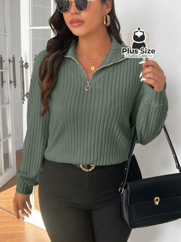 Blusa Tricot de Inverno Premium Plus Size com Zíper – Elegância e Conforto Absoluto Blusa Tricot de Inverno Premium