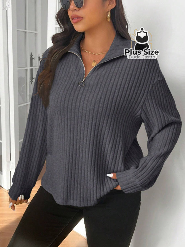Blusa Tricot de Inverno Premium Plus Size com Zíper – Elegância e Conforto Absoluto Blusa Tricot de Inverno Premium