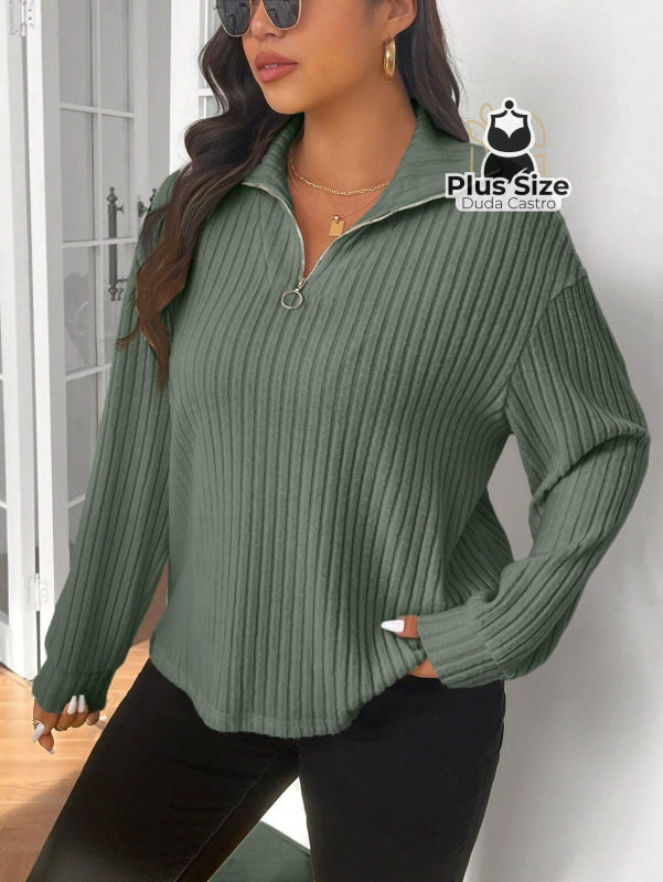 Blusa Tricot de Inverno Premium Plus Size com Zíper – Elegância e Conforto Absoluto Blusa Tricot de Inverno Premium