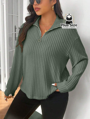 Blusa Tricot de Inverno Premium Plus Size com Zíper – Elegância e Conforto Absoluto Blusa Tricot de Inverno Premium