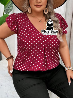 Blusa Vermelha Com Estampa De Poá Plus Size Extra Blusa