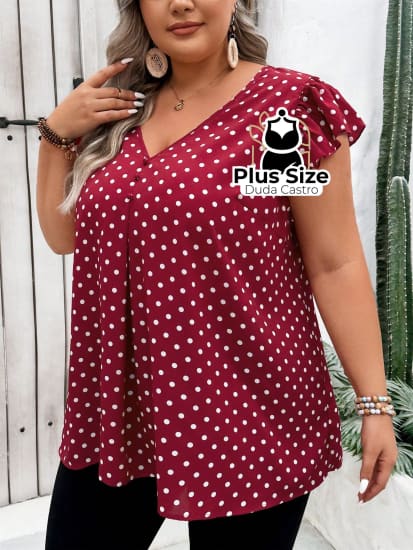 Blusa Vermelha Com Estampa De Poá Plus Size Extra Blusa