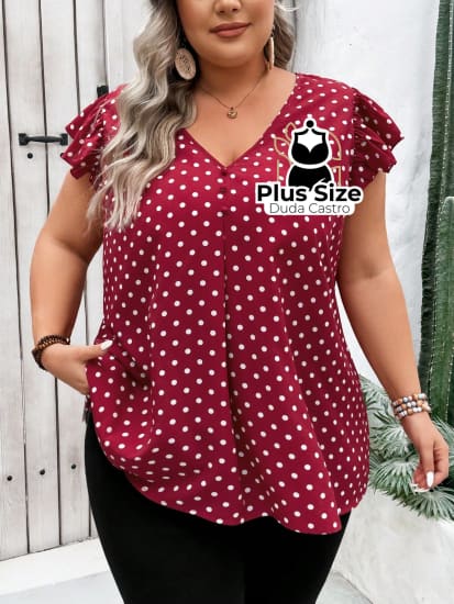 Blusa Vermelha Com Estampa De Poá Plus Size Extra Blusa