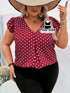 Blusa Vermelha Com Estampa De Poá Plus Size Extra Blusa