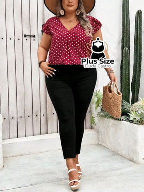 Blusa Vermelha Com Estampa De Poá Plus Size Extra Blusa