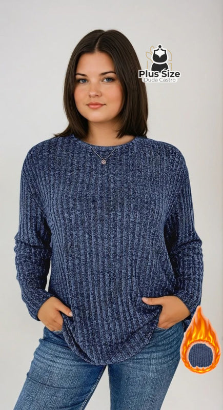 Blusa Viscose Maciez Intensa Quentinha Plus Size – Leve Macia e Aconchegante G / Azul Marinho Blusa Viscose Maciez