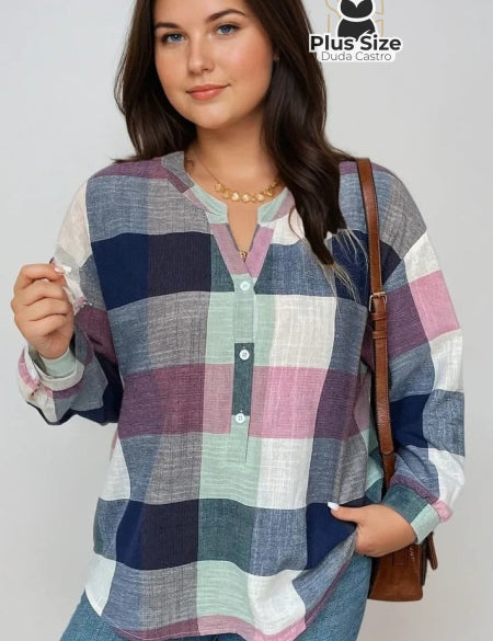 Blusa Xadrez Contemporânea Plus Size G Blusa Xadrez Contemporânea Plus Size