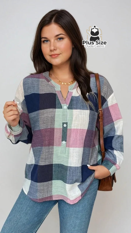 Blusa Xadrez Contemporânea Plus Size G Blusa Xadrez Contemporânea Plus Size