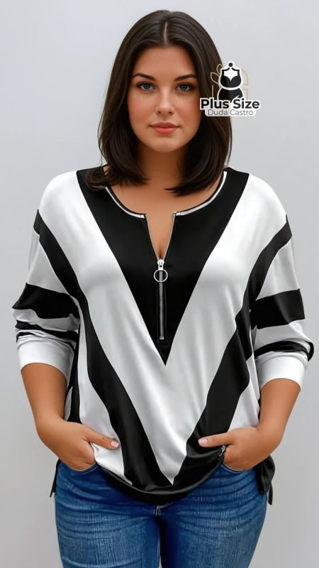 Blusa Zíper Style Preta & Branca Blusa Zíper Style Preta & Branca