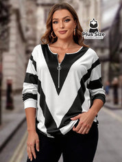 Camisa com Zíper Preta e Branca Plus Size Camisa com Zíper Preta e Branca Plus Size