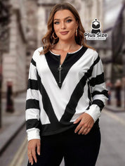Camisa com Zíper Preta e Branca Plus Size Camisa com Zíper Preta e Branca Plus Size