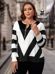 Camisa com Zíper Preta e Branca Plus Size Camisa com Zíper Preta e Branca Plus Size