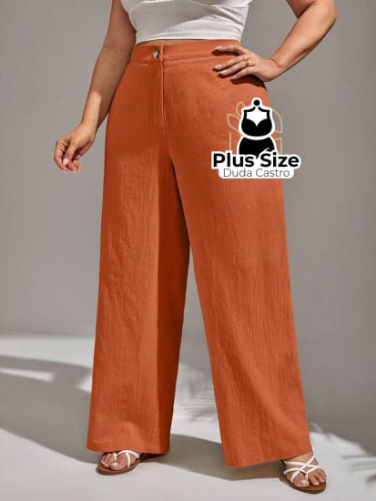 Calça Algodão Lisa De Botão Perna Reta Plus Size G / Marsala