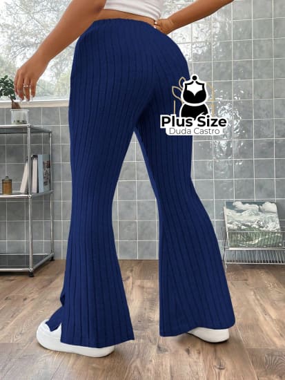 Calça Boca De Sino Com Fenda Plus Size Várias Cores Calça