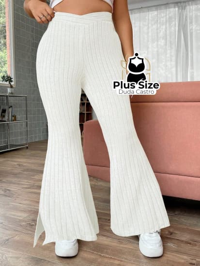 Calça Boca De Sino Com Fenda Plus Size Várias Cores Calça