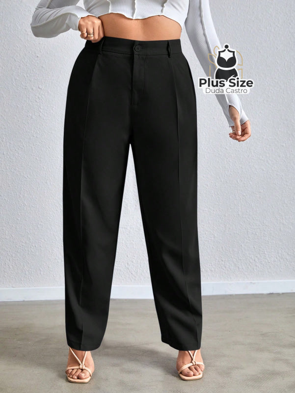 Calça Cenoura Cintura Alta Com Passa Cinto Várias Cores Plus Size G / Preto Calça