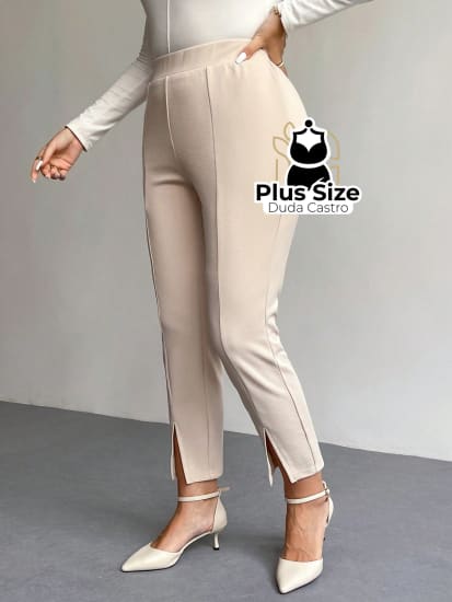 Calça Cigarrete Detalhe Na Barra Várias Cores Plus Size G / Damasco