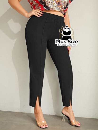 Plussize Caça Cigarrete Detalhe Na Barra G / Preto Calça