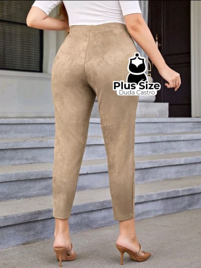 Plussize Calças Cintura Alta Camurça Falso Calça