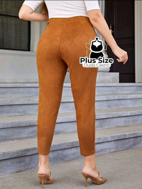 Plussize Calças Cintura Alta Camurça Falso Calça