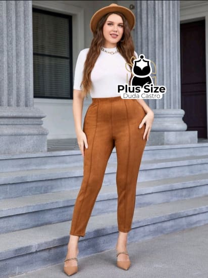 Plussize Calças Cintura Alta Camurça Falso Calça