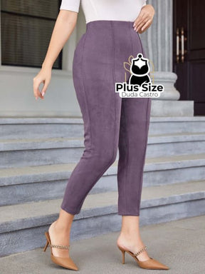 Plussize Calças Cintura Alta Camurça Falso G / Malva Calça