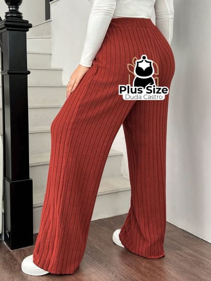 Calça Cintura Alta Canelada Com Cordão Plus Size Calça