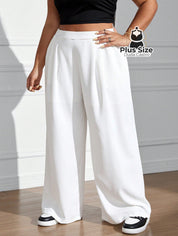 Calça Cintura Alta e Pernas Largas Lisa Várias Cores Plus Size Calça Cintura Alta e Pernas Largas Lisa Várias Cores