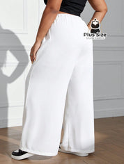 Calça Cintura Alta e Pernas Largas Lisa Várias Cores Plus Size Calça Cintura Alta e Pernas Largas Lisa Várias Cores