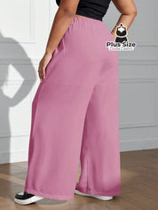 Calça Cintura Alta e Pernas Largas Lisa Várias Cores Plus Size Calça Cintura Alta e Pernas Largas Lisa Várias Cores