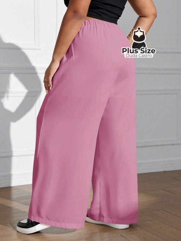 Calça Cintura Alta e Pernas Largas Lisa Várias Cores Plus Size Calça Cintura Alta e Pernas Largas Lisa Várias Cores
