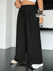 Calça Cintura Alta e Pernas Largas Lisa Várias Cores Plus Size Calça Cintura Alta e Pernas Largas Lisa Várias Cores