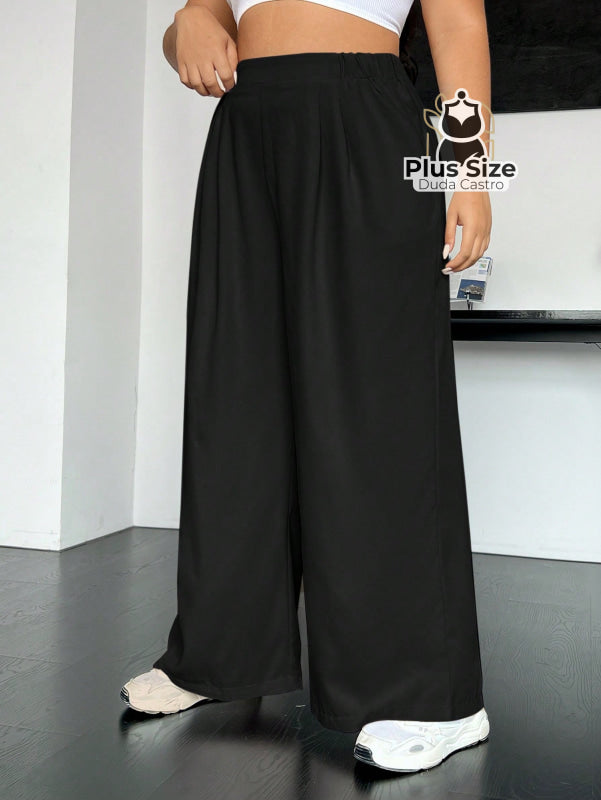 Calça Cintura Alta e Pernas Largas Lisa Várias Cores Plus Size Calça Cintura Alta e Pernas Largas Lisa Várias Cores