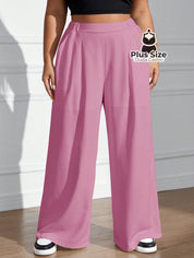 Calça Cintura Alta e Pernas Largas Lisa Várias Cores Plus Size Calça Cintura Alta e Pernas Largas Lisa Várias Cores