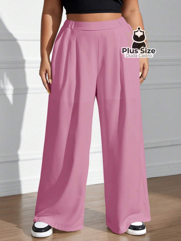 Calça Cintura Alta e Pernas Largas Lisa Várias Cores Plus Size Calça Cintura Alta e Pernas Largas Lisa Várias Cores
