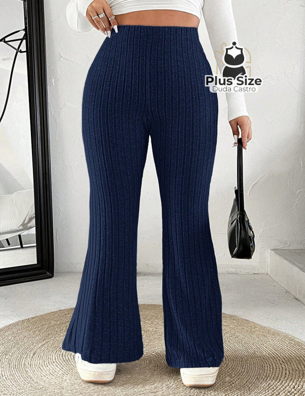  Azul Marinho Calça Cintura Alta Flare Plus Size