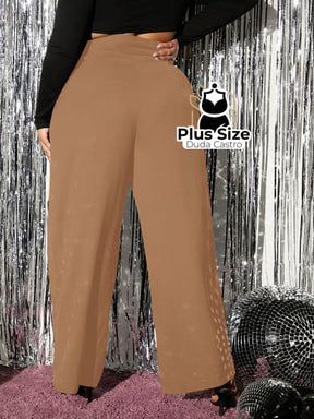 Calça Cintura Alta Pernas Largas Coz Com Botão Várias Cores Plus Size Calça