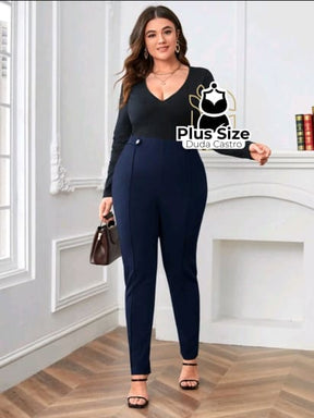 Plussize Calças Cintura Com Detalhes Social Calça