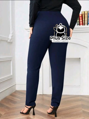 Plussize Calças Cintura Com Detalhes Social Calça