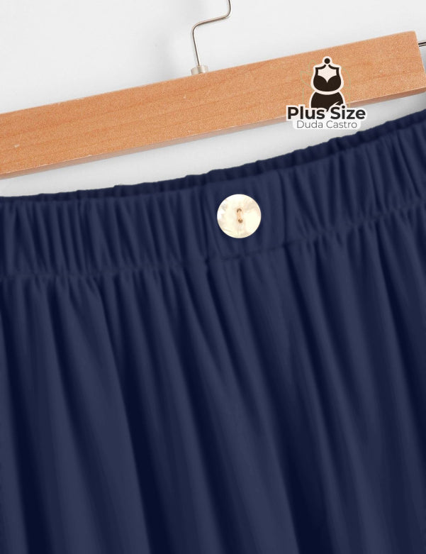 Calça Lisa Com Coz Elático E Botão Várias Cores Plus Size Calça