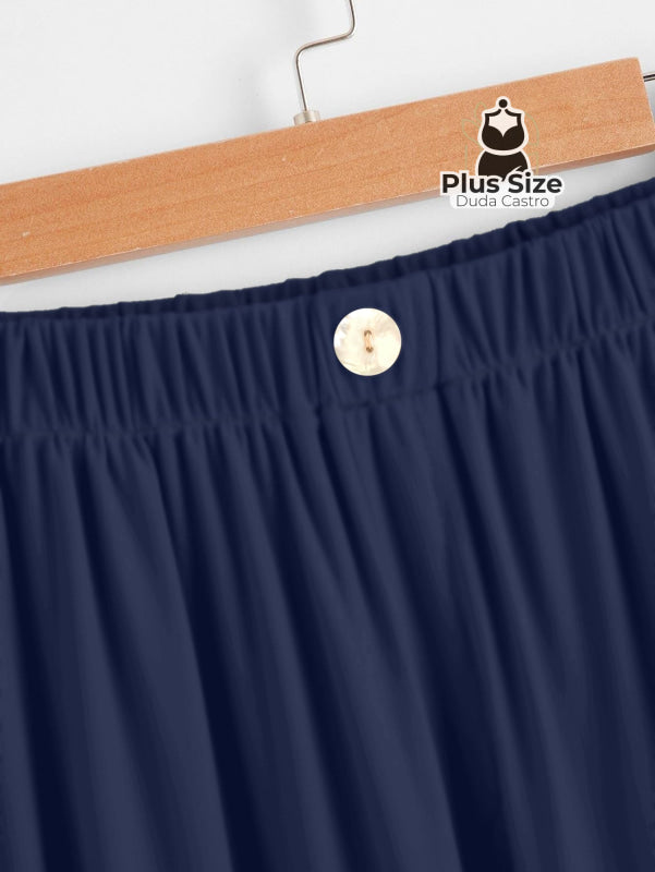 Calça Lisa Com Coz Elático E Botão Várias Cores Plus Size Calça