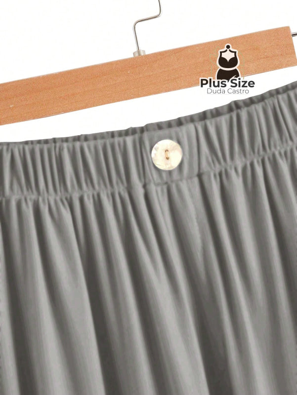 Calça Lisa Com Coz Elático E Botão Várias Cores Plus Size Calça