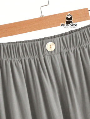 Calça Lisa Com Coz Elático E Botão Várias Cores Plus Size Calça