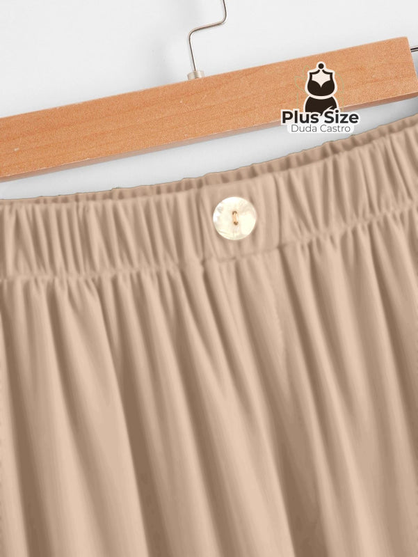 Calça Lisa Com Coz Elático E Botão Várias Cores Plus Size Calça