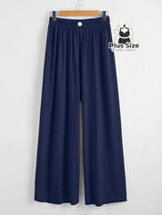 Calça Lisa Com Coz Elático E Botão Várias Cores Plus Size G / Azul Marinho Calça