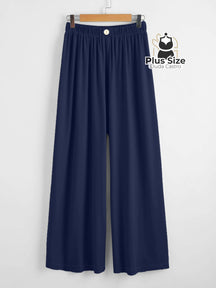 Calça Lisa Com Coz Elático E Botão Várias Cores Plus Size G / Azul Marinho Calça